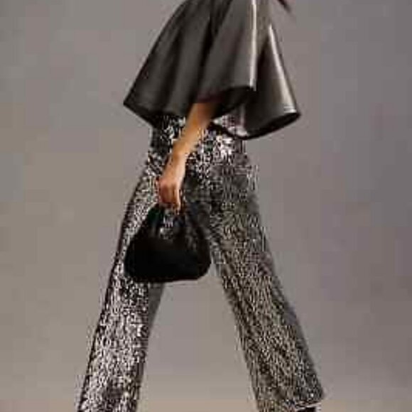 Anthropologie MaeveThe Colette Cropped Wide-Leg Sequin Pants - Picture 1 of 13